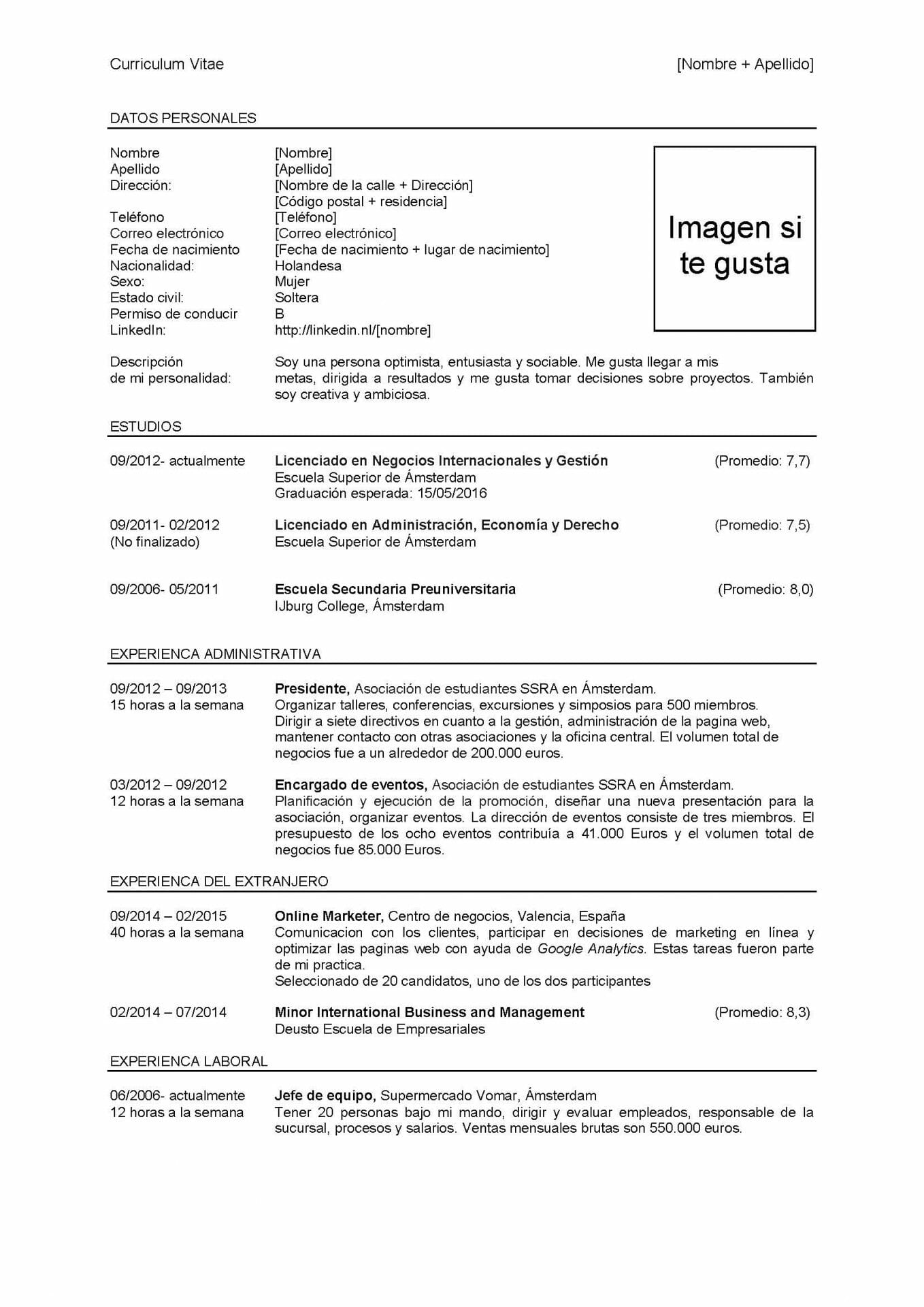 curriculum vitae voorbeeld vakantiejob